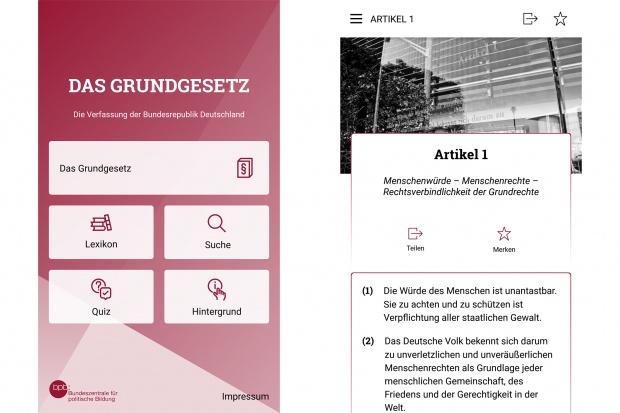 Screenshots der Grundgesetz-App  